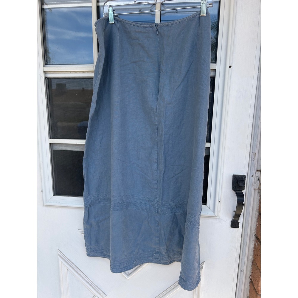 Old Navy Vintage 2003 Blue 100% Linen Pintuck Hem Midi Skirt Plus Sz 20 Cottage - Picture 7 of 9